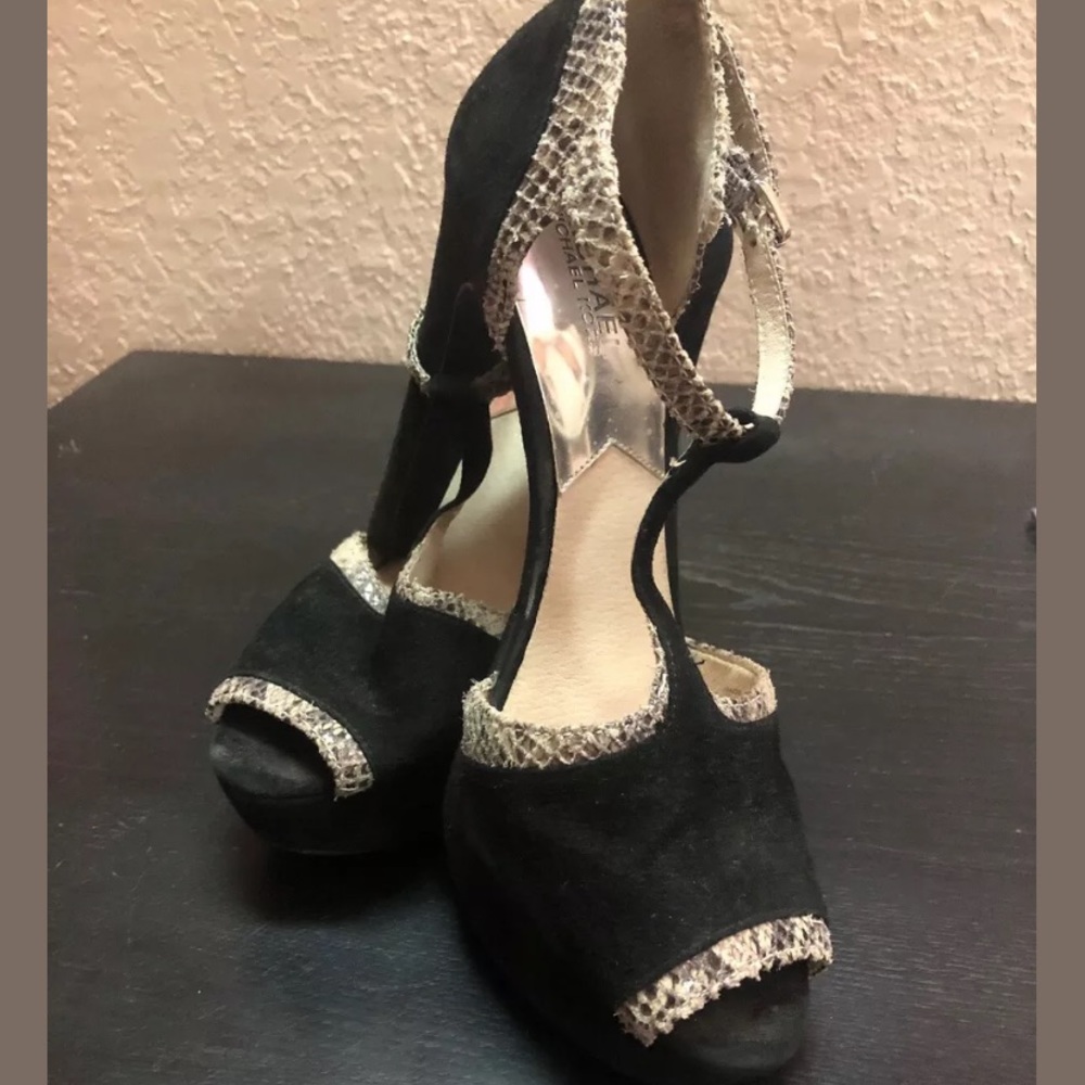Michael Kors suede snake skin peep pump heel shoes